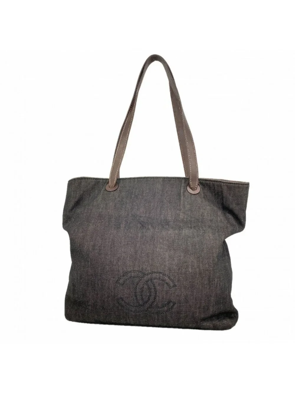 Chanel Tote Denim Black Brown Gold